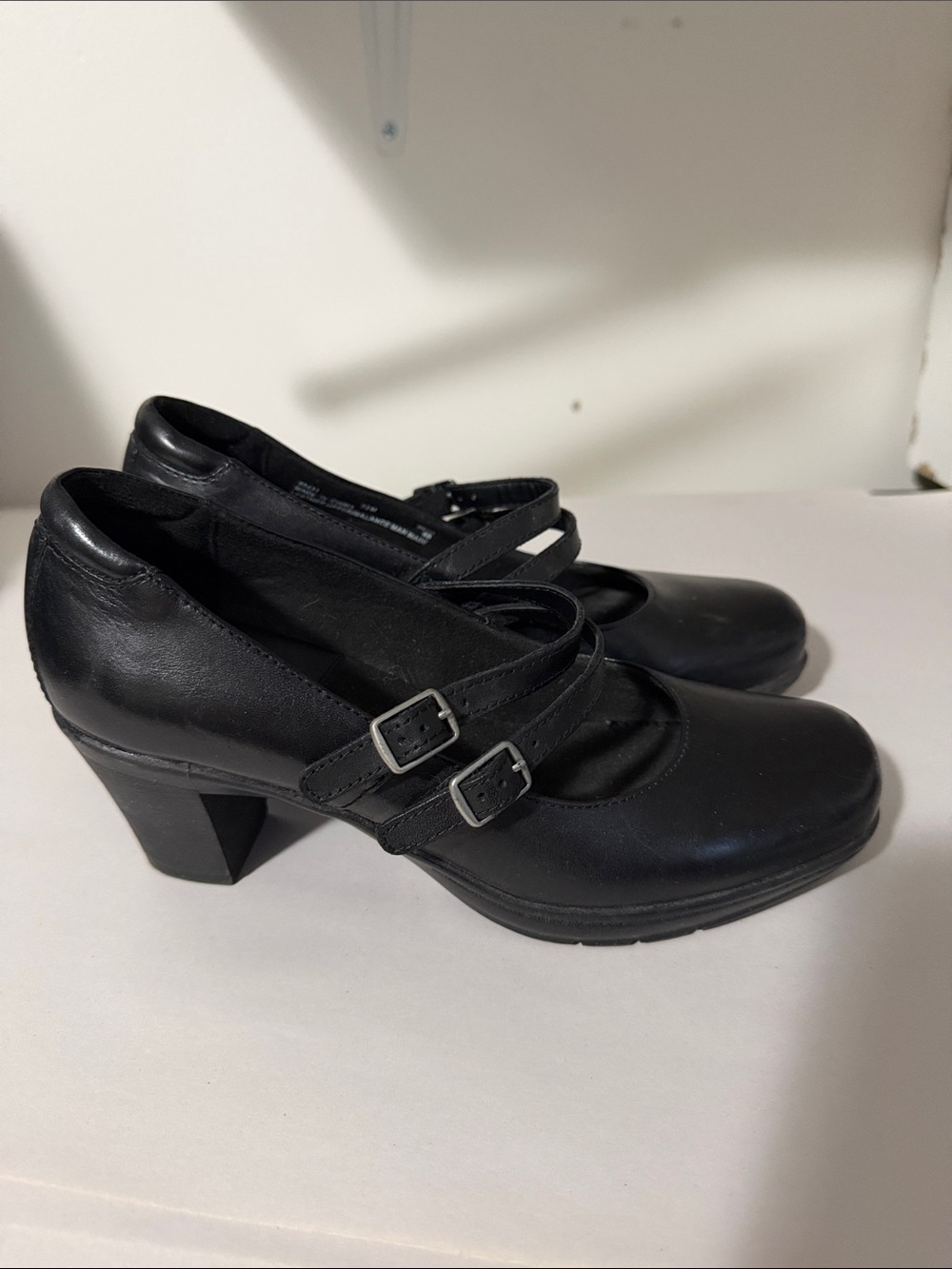 Clarks Black Double-Buckle Mary Jane Heels
